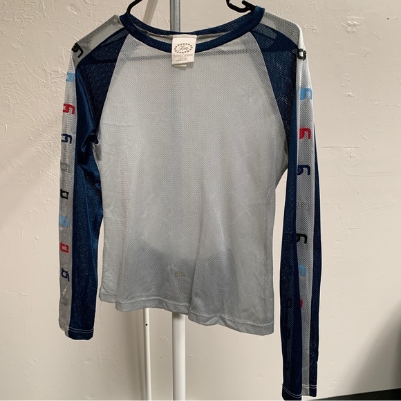 VINTAGE Y2K mesh rave top silver blue graphic back pocket club festival wear - Picture 2 of 9